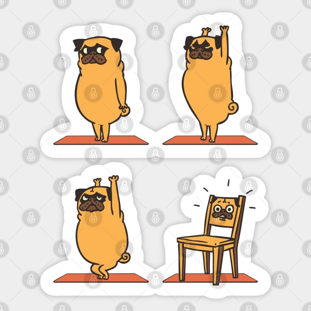 Pug Yoga Chair Pose Sticker by huebucket